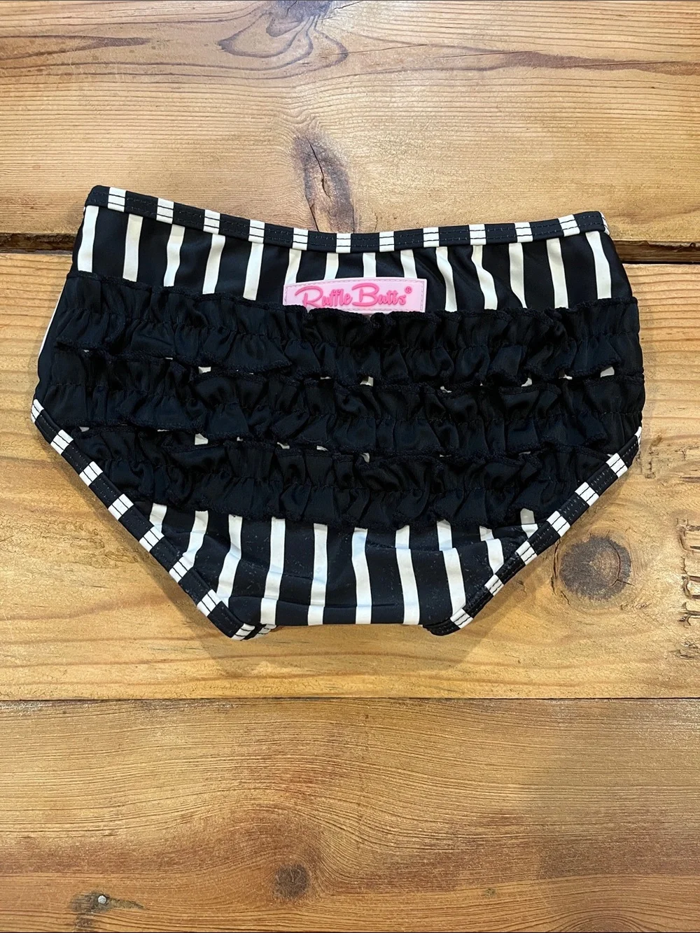 RUFFLE BUTTS 4T Black Stripe Ruffed Bum Swim Bottoms